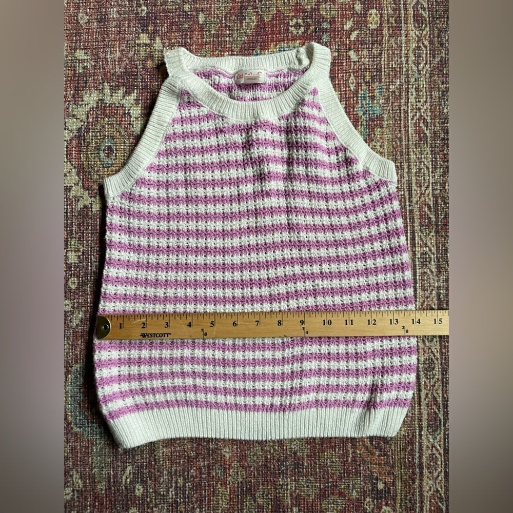 Girls 10/12 Cat and Jack Knit Striped Purple and White Sweater tank - Picture 4 of 7